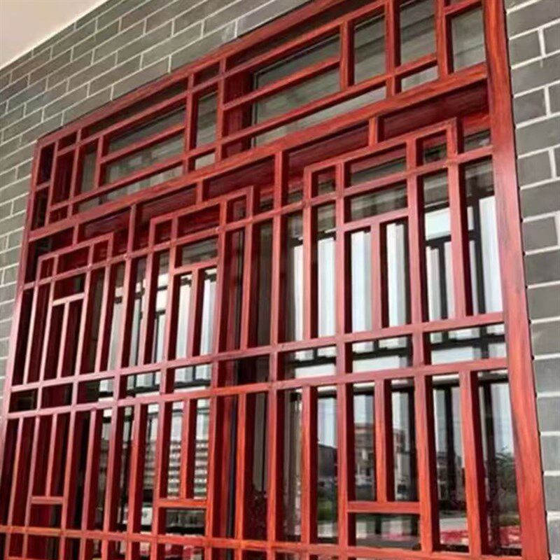 定制中式铝合金窗花格栅烤漆焊接花E窗格防盗网栏杆仿古木纹铝窗
