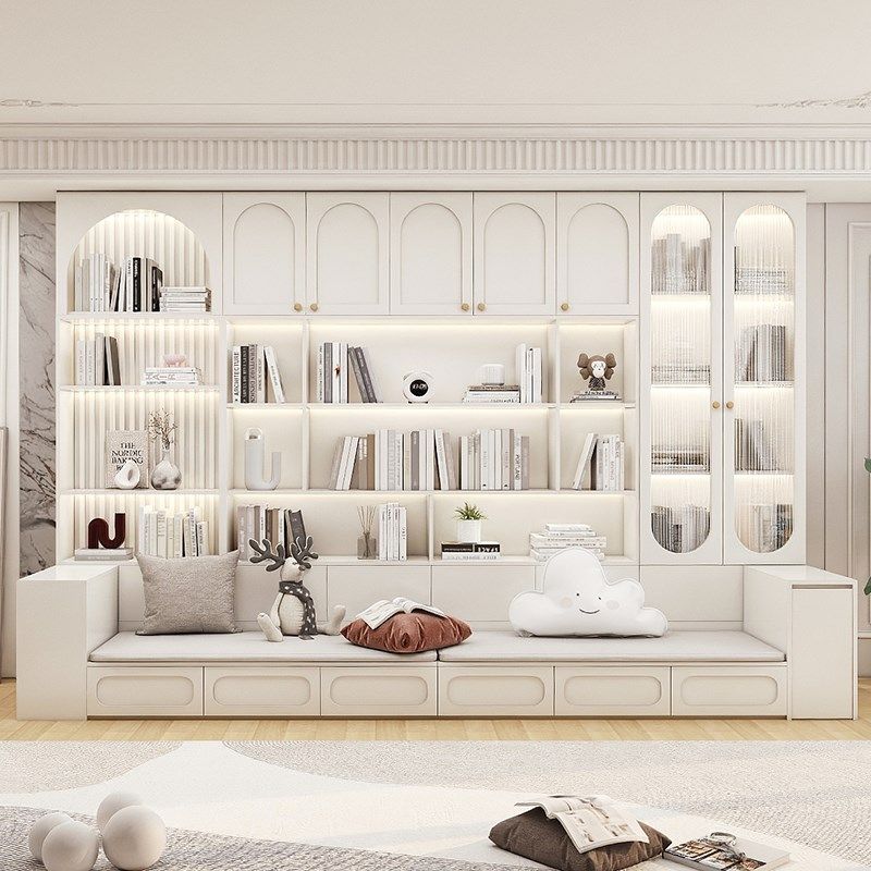 沙发储物柜一体去客厅化实木书柜书橱整墙到顶带卡座家用多功能柜,住宅家具,组合书柜,淘宝优惠券,粉丝福利购,淘宝优惠卷