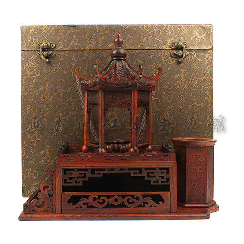 红木工艺品*笔筒*名片盒*红酸枝*礼品*多功能聚缘亭 新款榫卯结构