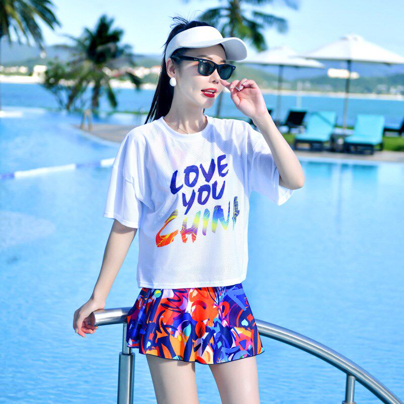 游泳衣女士海边度假裙式分体三件套微胖女孩遮肚遮肉保守2024新款