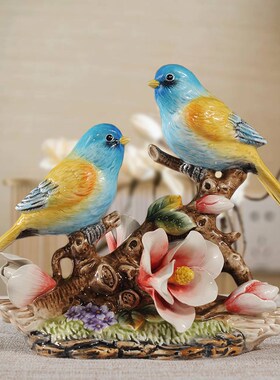 中式爱情鸟陶瓷小摆设精致手绘陶瓷鸟装饰摆件新居多宝阁装饰礼品