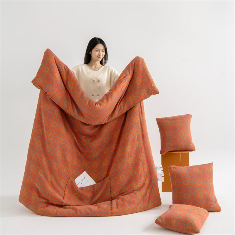 A类全棉双层纱抱枕被两用中式高档汽车靠垫二合一办公室沙发午睡