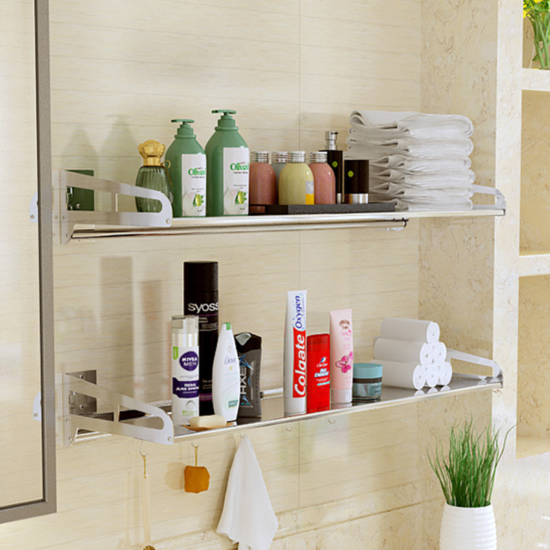 【浴室卫生间】免打孔不锈钢304墙上置物架 洗澡间厕所壁挂式收纳