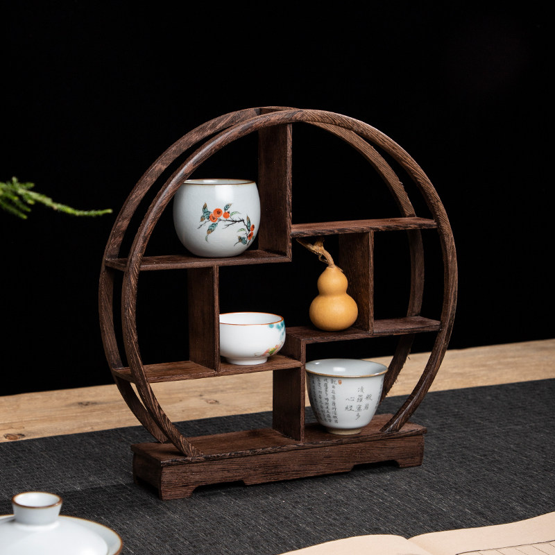 中式订婚糕点摆台置物架茶具收纳架桌面博古架鸡翅W木实木展示架