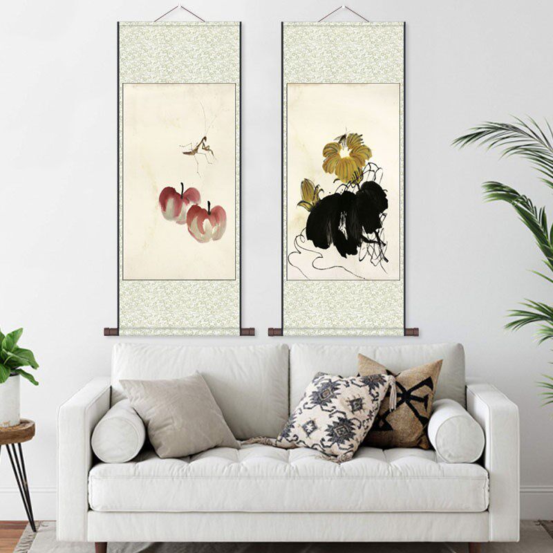 齐白石花鸟虫h鱼丝绸画绢画布艺挂画卷轴画装饰画国画水墨画花鸟