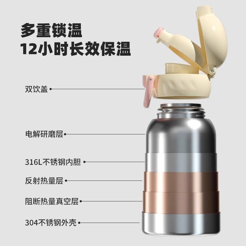 迪迪尼卡儿童双饮保温杯学饮杯3C16不锈钢幼儿园直饮吸管水杯5
