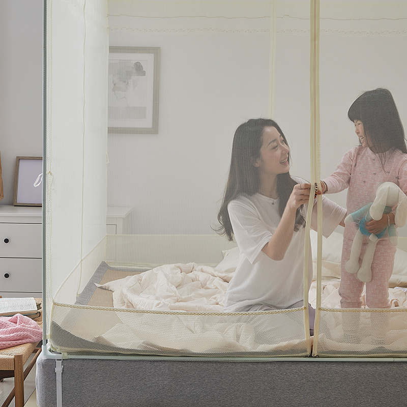 新款家用蚊帐蒙古包免安装1.5米1.8m床儿童防摔支架固定方便拆洗