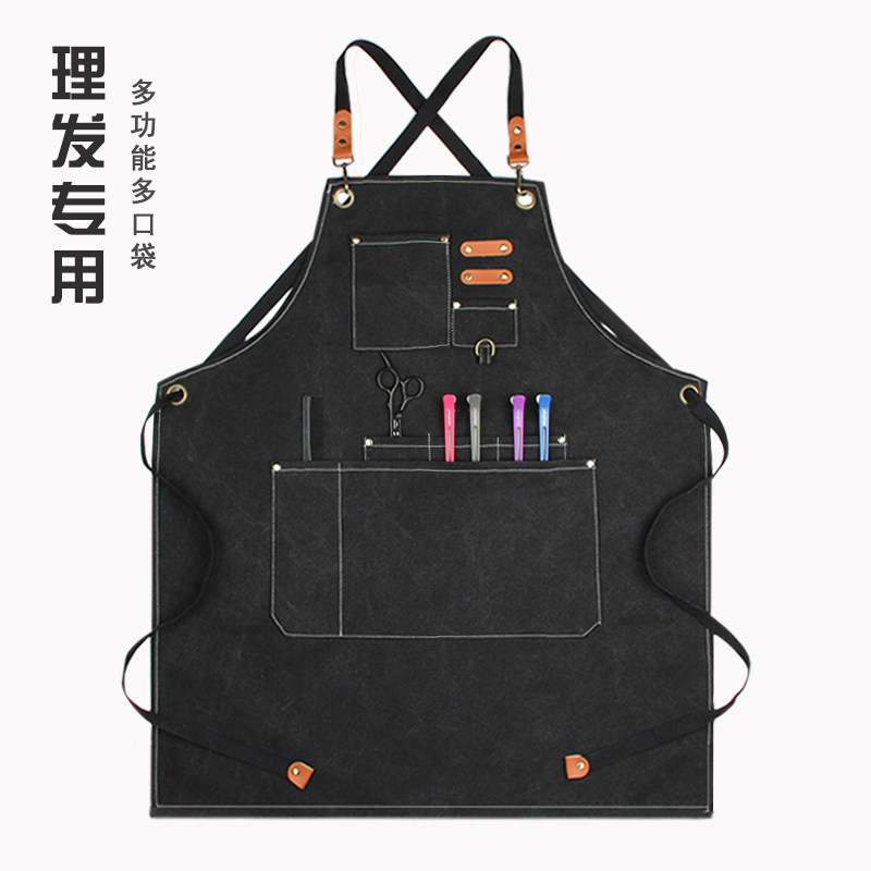 理发师专用围裙定制LOGO印字美发店发型造型烫染师V男工作服女订