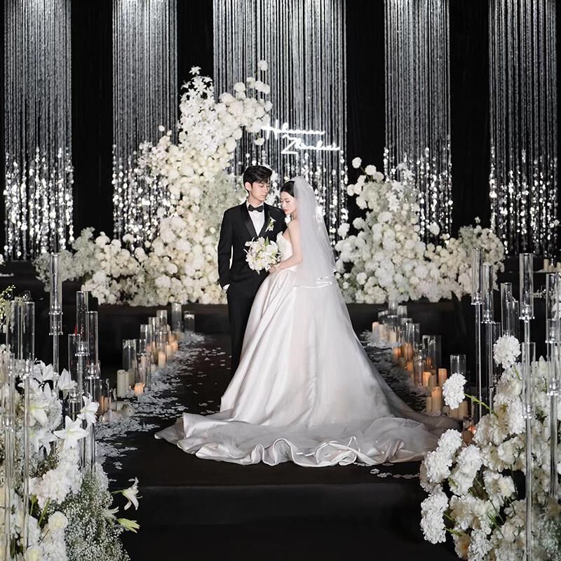 婚庆珠帘亮片珠串珠链婚礼吊顶装饰亚克力线帘舞台背景柱成品道具