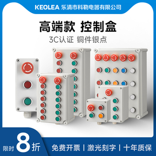工业开关按钮控制盒带指示灯带急停E防水按钮控制箱启动自复位按