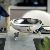 現(xiàn)代簡約金屬電鍍銀花瓶不銹鋼托盤果盤擺件餐廳桌面樣板房裝飾品