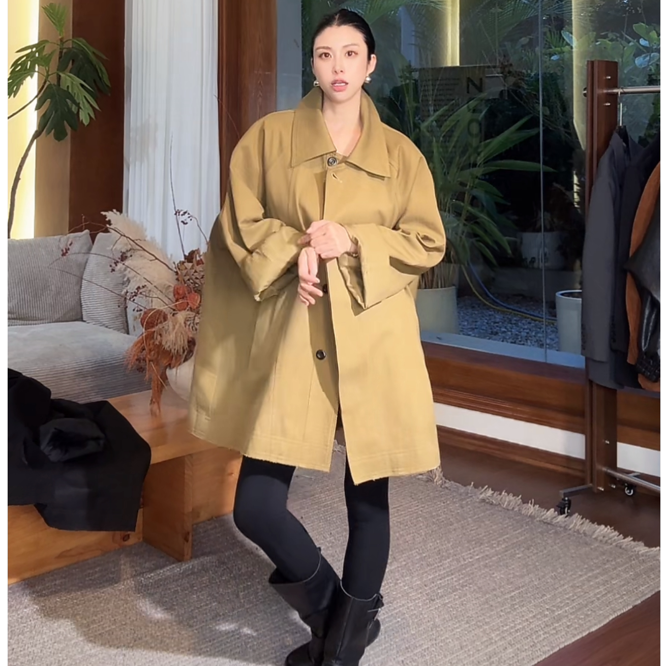 左小七-现货【猫眼毛边中长款风衣】2026秋时尚气质百搭休闲风衣