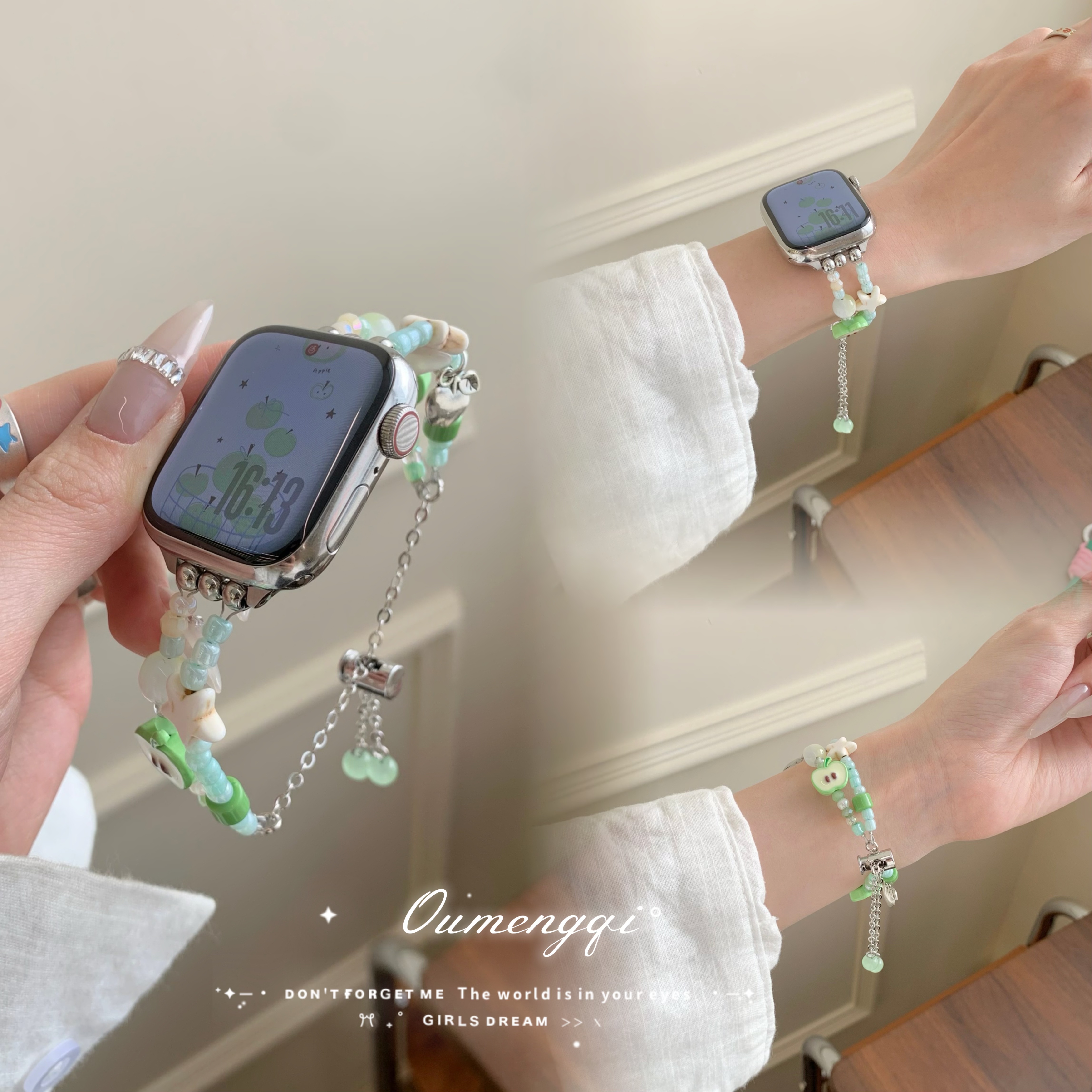 欧梦琪新款小清新青苹果金属表带