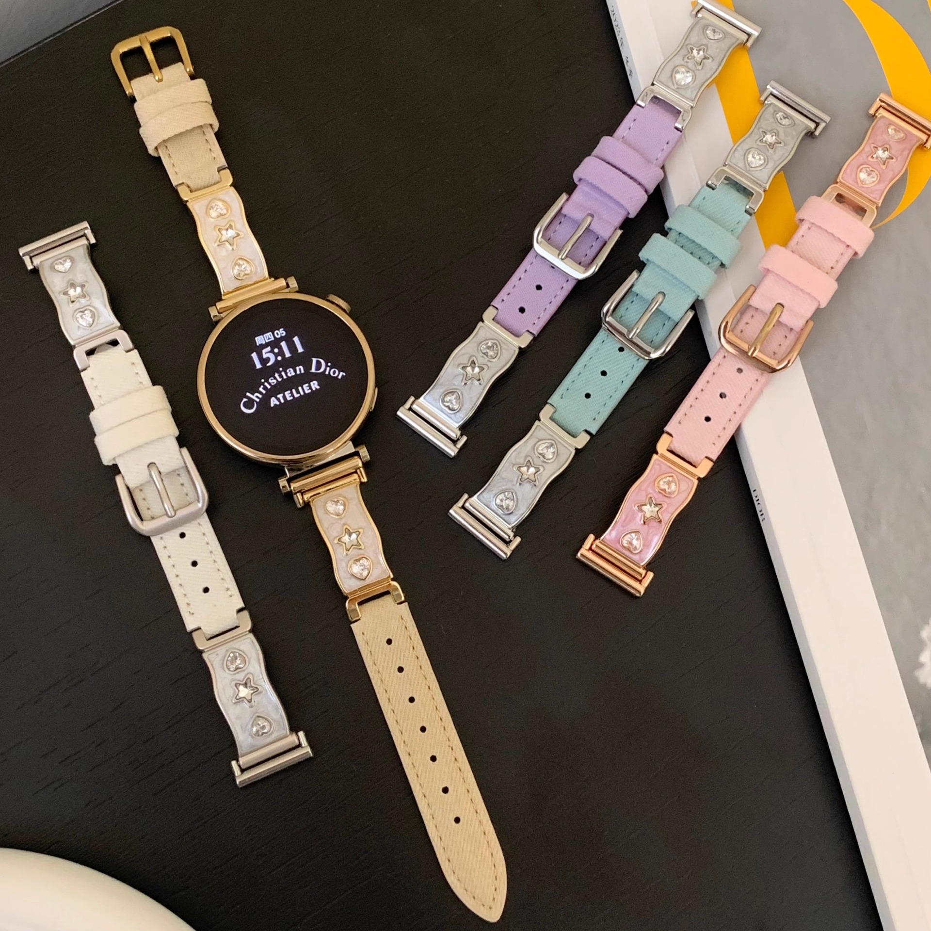 新款心星闪钻金属华为gt5/6表带