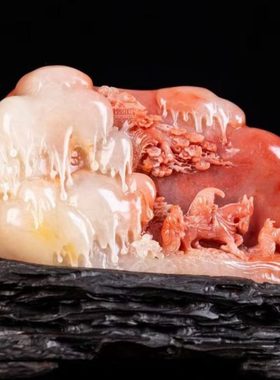 寿山满结晶芙蓉体俏色巧雕踏雪寻梅摆件客厅办公桌装饰风景工艺品