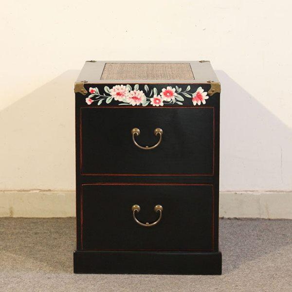 床头柜实木 现代简约仿古彩绘两抽箱 新中式复古风格收纳柜12QY41,住宅家具,床头柜,淘宝优惠券,粉丝福利购,淘宝优惠卷