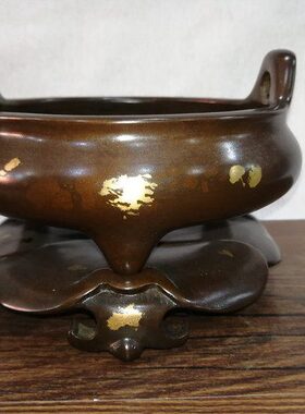 纯铜香炉 仿古铜器香熏炉 点金带底座套炉 家居室盘香炉摆件 供佛