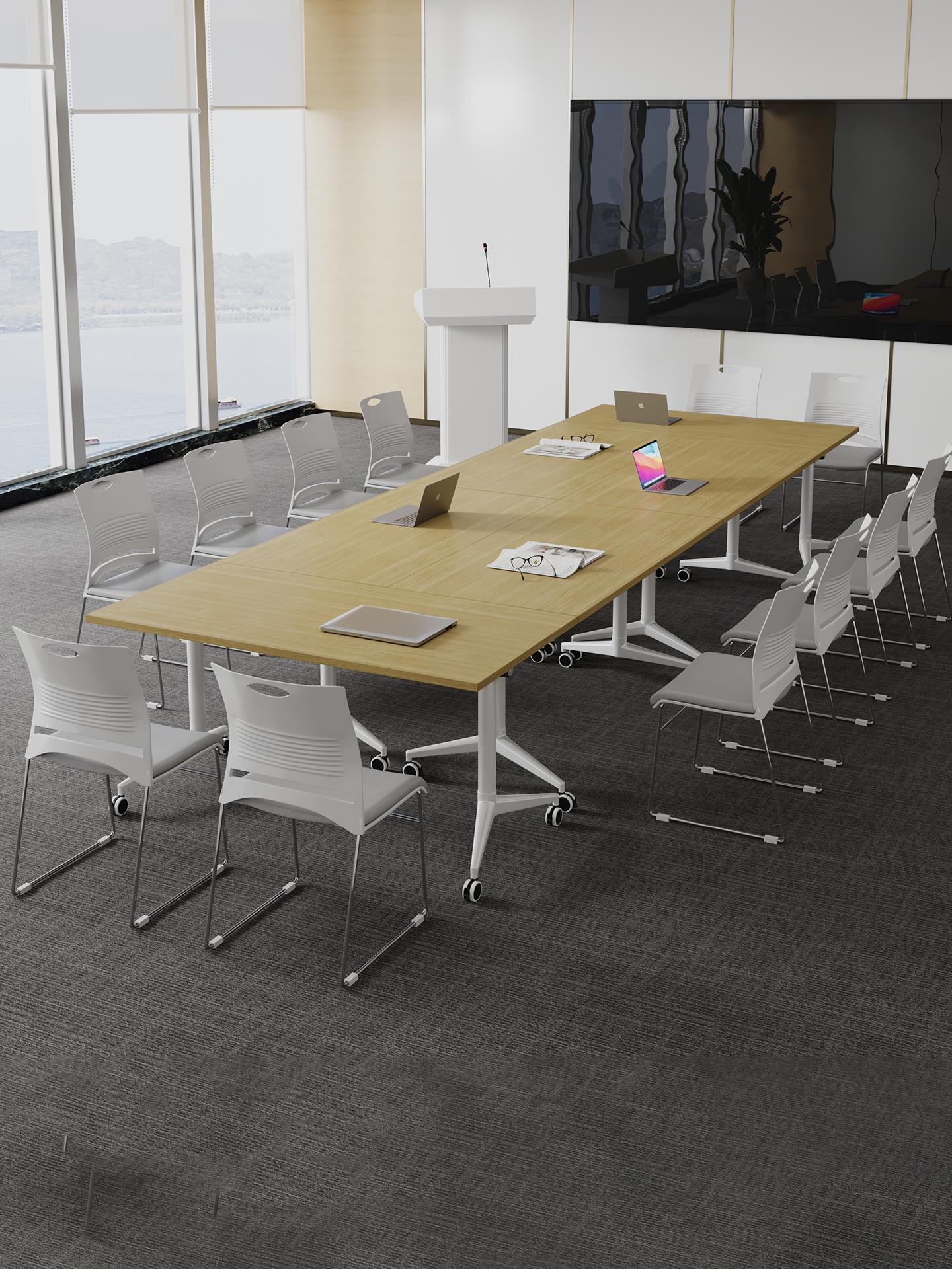 折叠会议桌椅可移动拼接长条桌带轮多功能办公桌培训课桌椅组合