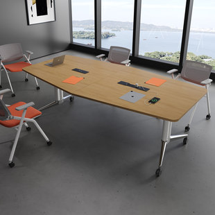 可移动折叠会议桌长条桌培训桌伸缩拼接办公桌子带轮子超大可拆卸