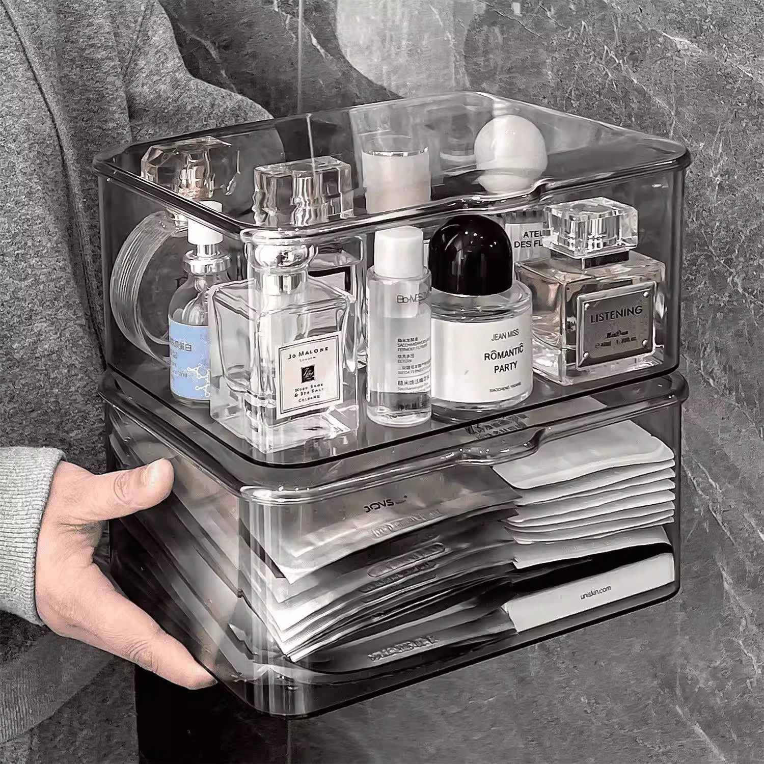 桌面亚克力透明收纳盒翻盖式桌面化妆品防尘收纳盒零食杂物整理盒,收纳整理,桌面收纳盒,淘宝优惠券,粉丝福利购,淘宝优惠卷