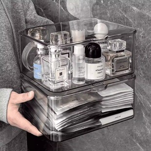 桌面亚克力透明收纳盒翻盖式桌面化妆品防尘收纳盒零食杂物整理盒