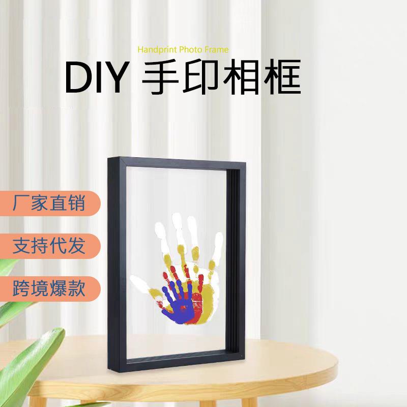透明情侣家庭手印装饰画框架DIY艺术纪念品多人手印实木相框摆台图片