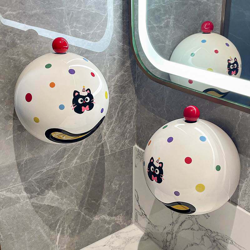 2026新款卡通波点猫咪纸巾盒卫生间创意壁挂式厕所抽纸盒可爱装饰
