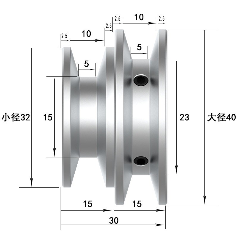O型Z型b三角带轮铝合金双槽皮带轮电机传动轮塔轮变速轮槽宽10mm