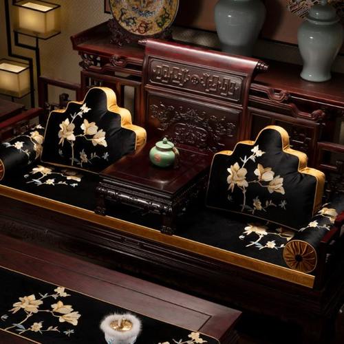 中式红木罗汉床坐垫家用高档沙发垫防滑实木垫子刺绣飘窗垫可定制