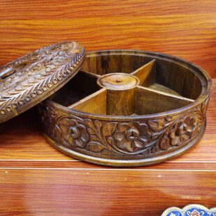 巴基斯坦进口优质手工木雕新款 12英寸干果糖果盒实用春节礼品礼物