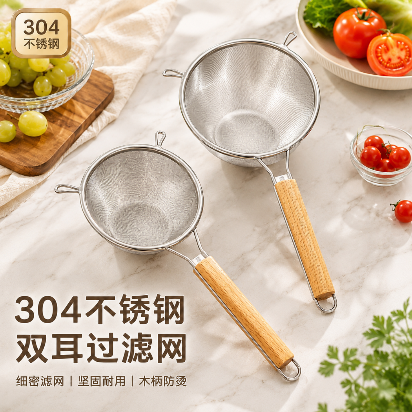 德国304不锈钢过滤网筛漏勺食品级豆浆过滤网超细面粉筛烘焙网漏