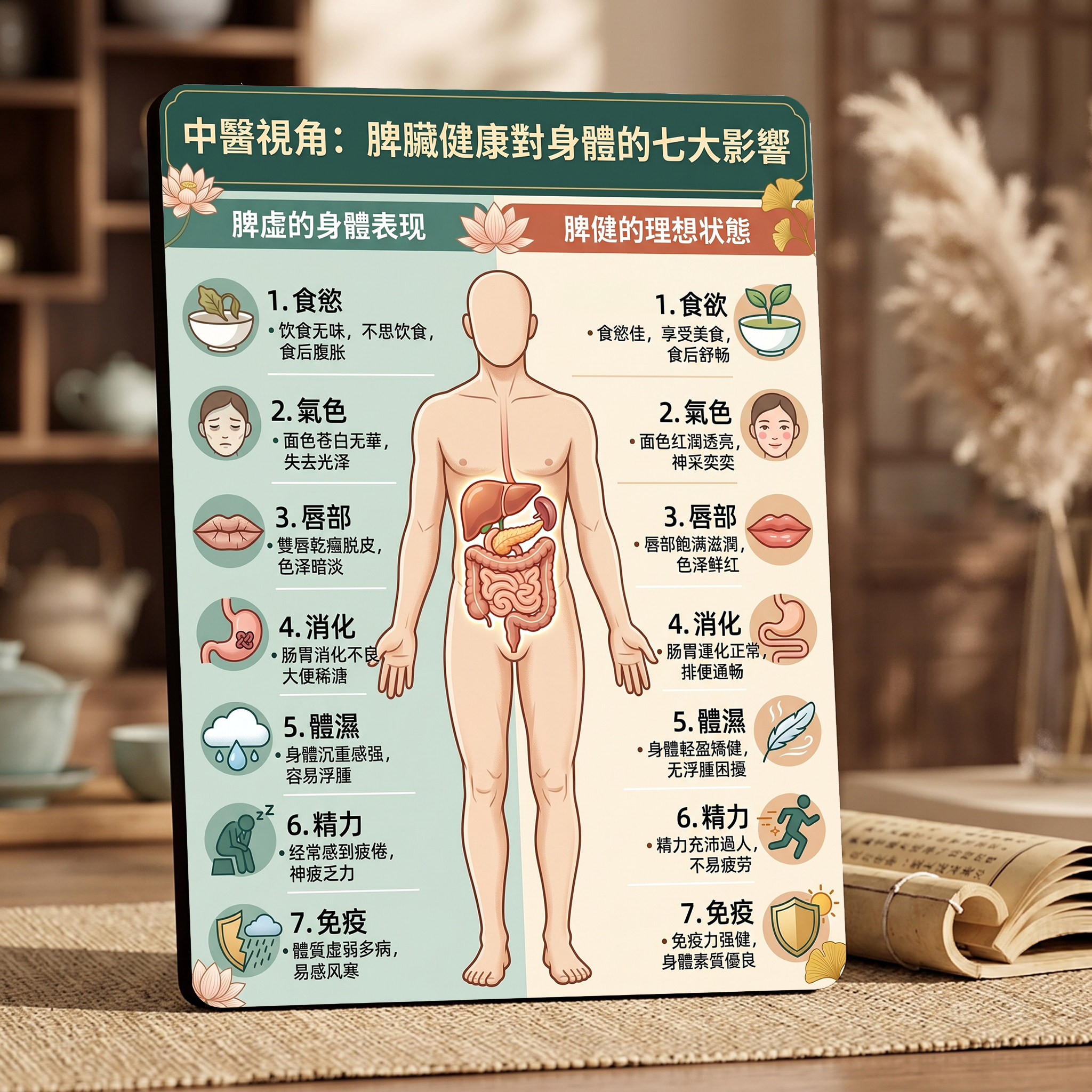 中医脾脏健康科普 美容院店内宣传桌面摆件