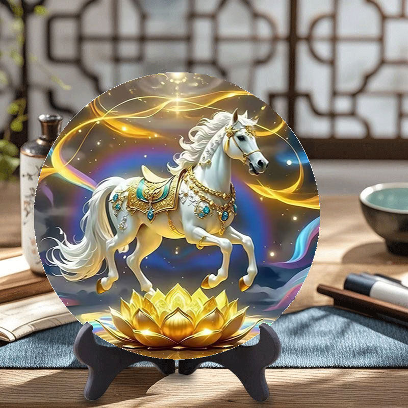 踏金莲水晶白马摆件 梦幻发光莲花坐骑 乔迁新居礼物家居装饰品