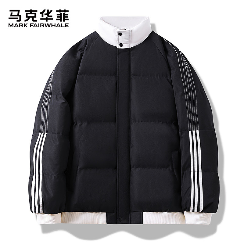 马克华菲美式潮牌三条杠立领棉服男士冬季加厚外套保暖棉衣面包服