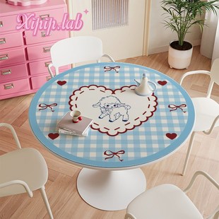 iil圆形餐桌垫皮革防水隔热垫子奶油风家用茶几垫桌面保护垫