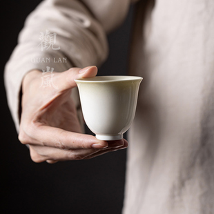 观岚中国风青灰釉薄胎茶杯陶瓷家用品茗杯功夫仿古茶具单杯主人杯