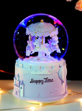 水晶球摆件库洛米音乐盒女孩子儿童生日礼物网红小海狸飘雪八音盒