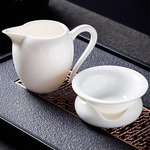 玉瓷公道杯德化手工高端白瓷茶海分茶器陶瓷功夫茶具一体茶漏匀杯
