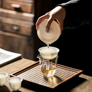 耐热玻璃茶海家用泡茶海棠透明公道杯 友爱手工六角玻璃公道杯