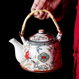 陶瓷酒店泡茶壶带过滤茶楼商用热水壶清仓 复古提梁壶家用单壶中式