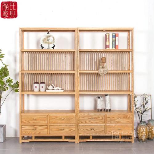 新中式老榆木免漆书架书柜博古架矮柜组合展示架禅意实木置物架柜