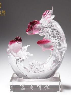 琉璃鱼摆件客厅玄关酒柜家居轻奢装饰工艺品高档开业乔迁新居礼品