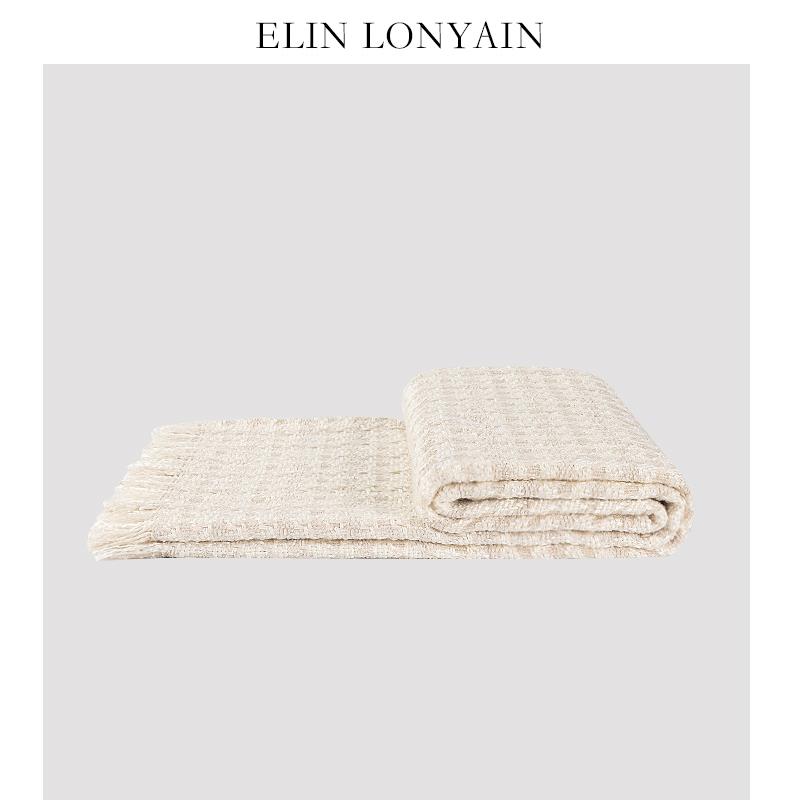 ELIN LONYAIN现代简约轻奢米色针织流苏搭毯别墅样板房床尾毯披毯