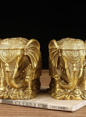 铜大象摆件一对黄铜吸水象铜象工艺品家居客厅装饰开业礼品摆设