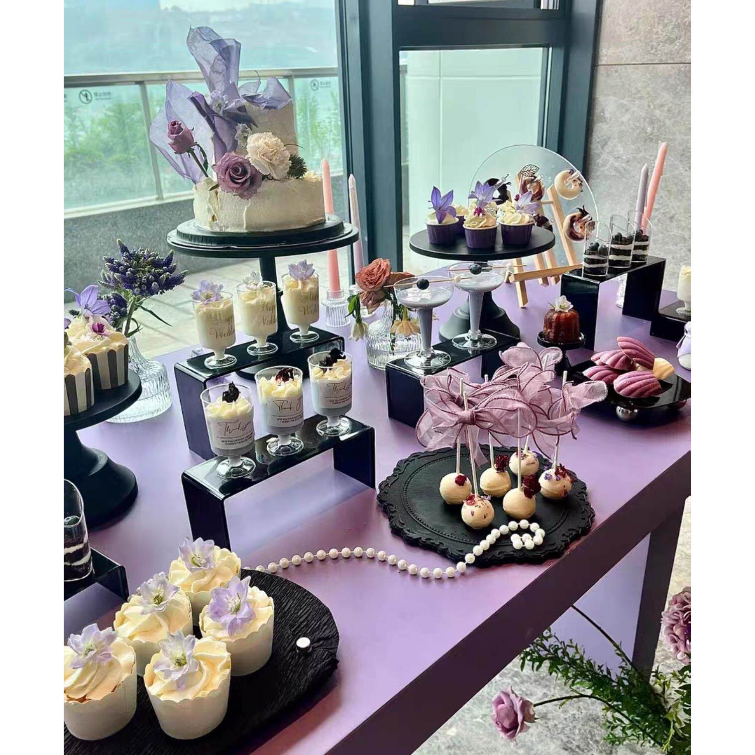 黑色甜品台展示架摆台摆件茶歇开业店庆年庆甜品台展示架摆台