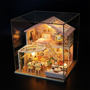 公寓手工制作小房子模型拼装 diy小屋蜜语时光别墅复式 玩具创意女