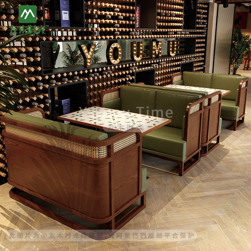 东南亚主题餐厅卡座沙发西餐厅靠墙卡座餐饮饭Q店桌椅卡座组合商