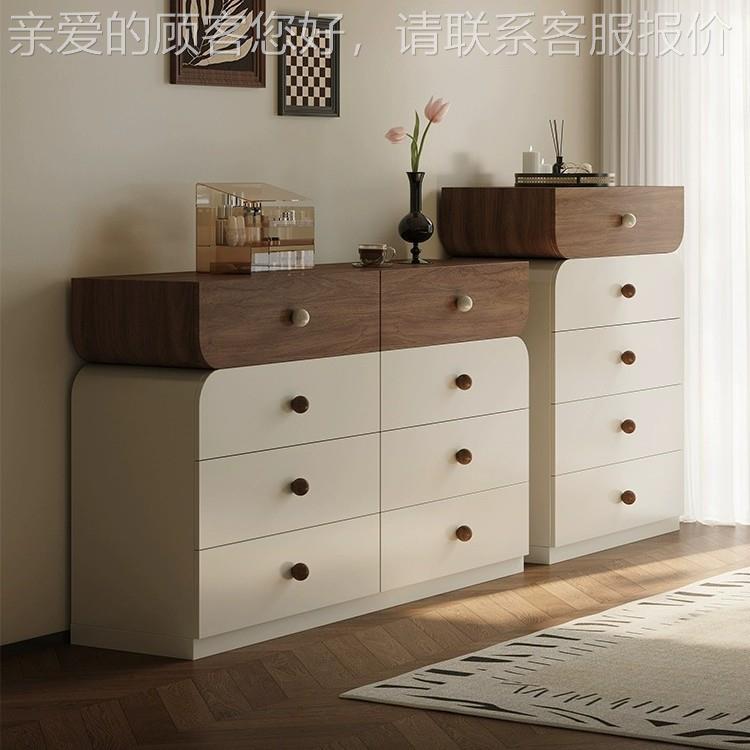 中古风柜实木斗客厅墙靠储物柜置物柜胡桃边木奶油风抽屉柜床DG-1