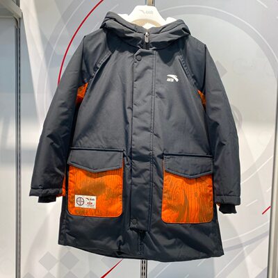 安踏2024冬男童中长款羽绒服加厚防寒保暖风衣外套352518902
