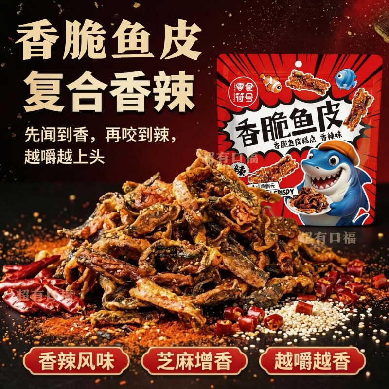 香辣鳕鱼皮甜辣鱼皮海味蜜汁鱼干油炸小鱼仔营养学生零食嘶哈香辣